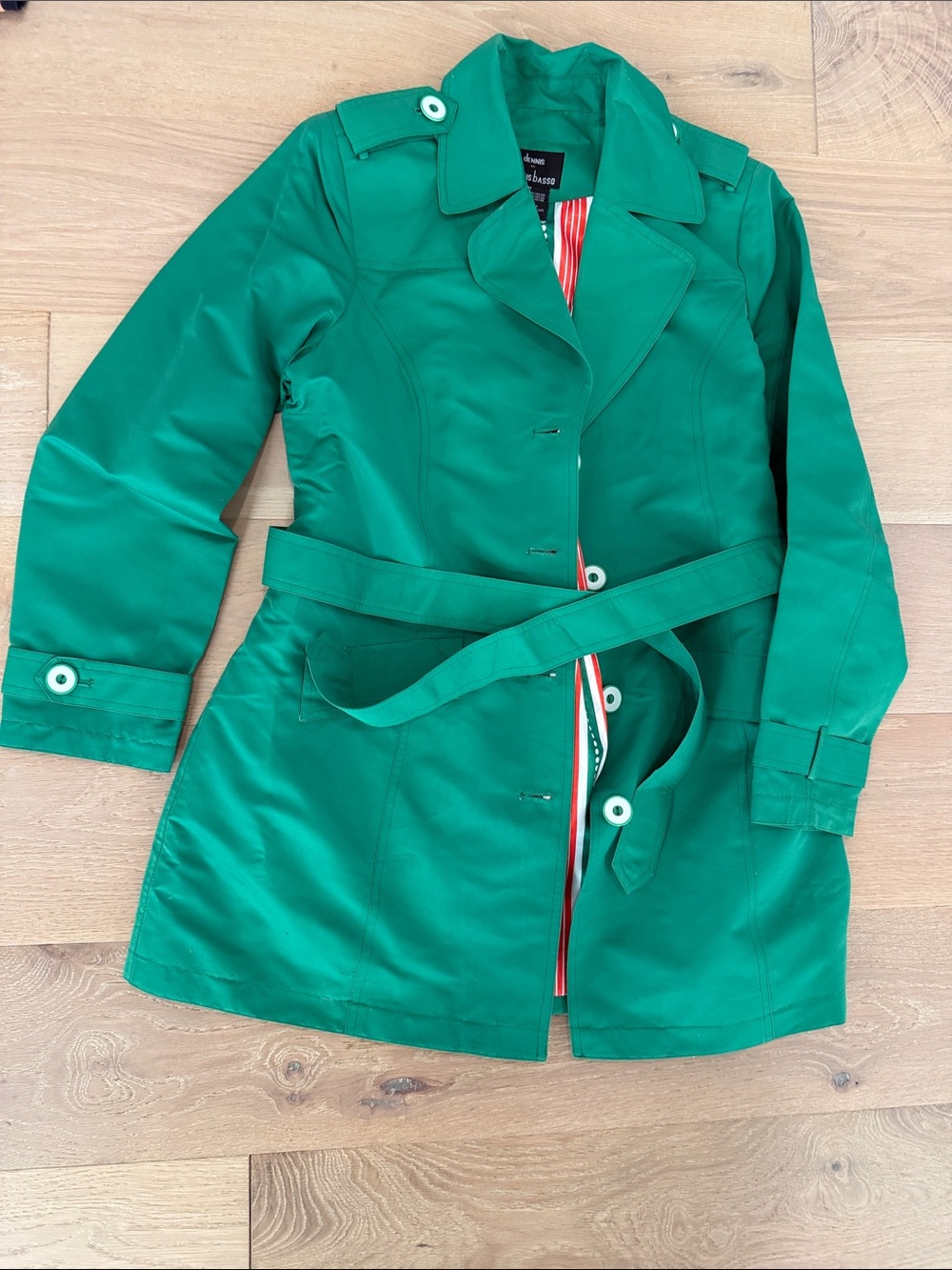 NWT Dennis Basso Women’s Emerald Green Belted Trench Coat size M